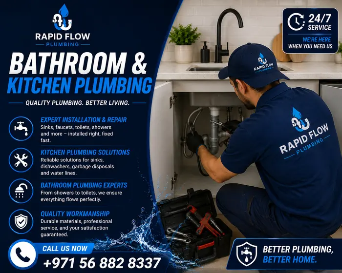 Rapid Flow Plumbing technician fixing kitchen sink plumbing in Dubai